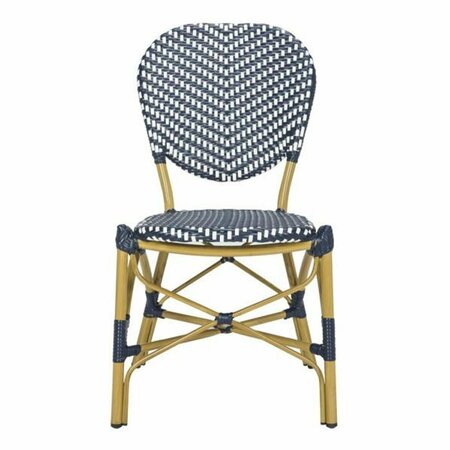 SAFAVIEH 35 x 18.5 x 24.5 in. Lisbeth French Bistro Stacking Side Chair, Navy & White PAT4010A-SET2